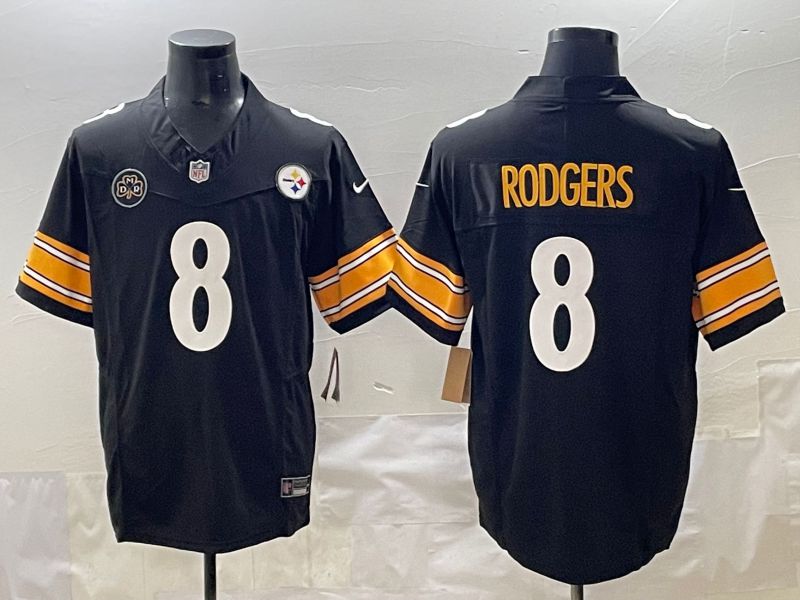 Men 2025 Pittsburgh Steelers #8 Rodgers Black Three generations Nike Limited NFL Jersey style 6